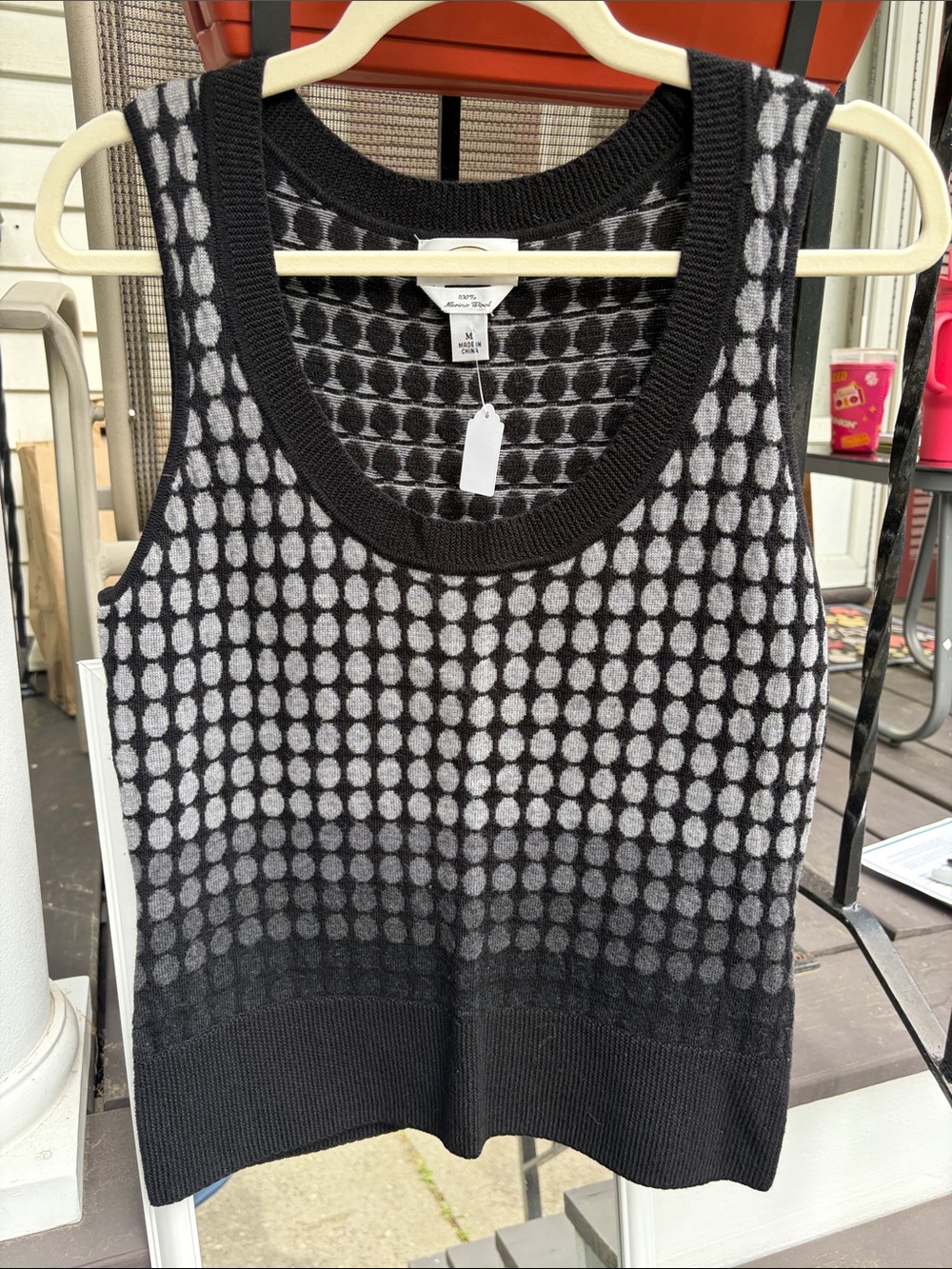Talbots Black and Gray Polka Dot Knit Tank Sweater